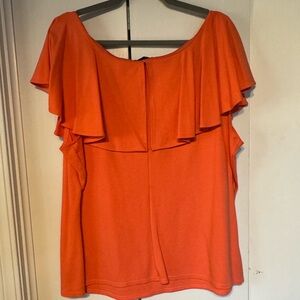 Unique Vintage Pantone Orange Ruffle Blouse